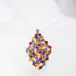 Pendant 65cm - Malvina Rhombus M-Violet Organza - Pendant 65cm - Laiton bronze